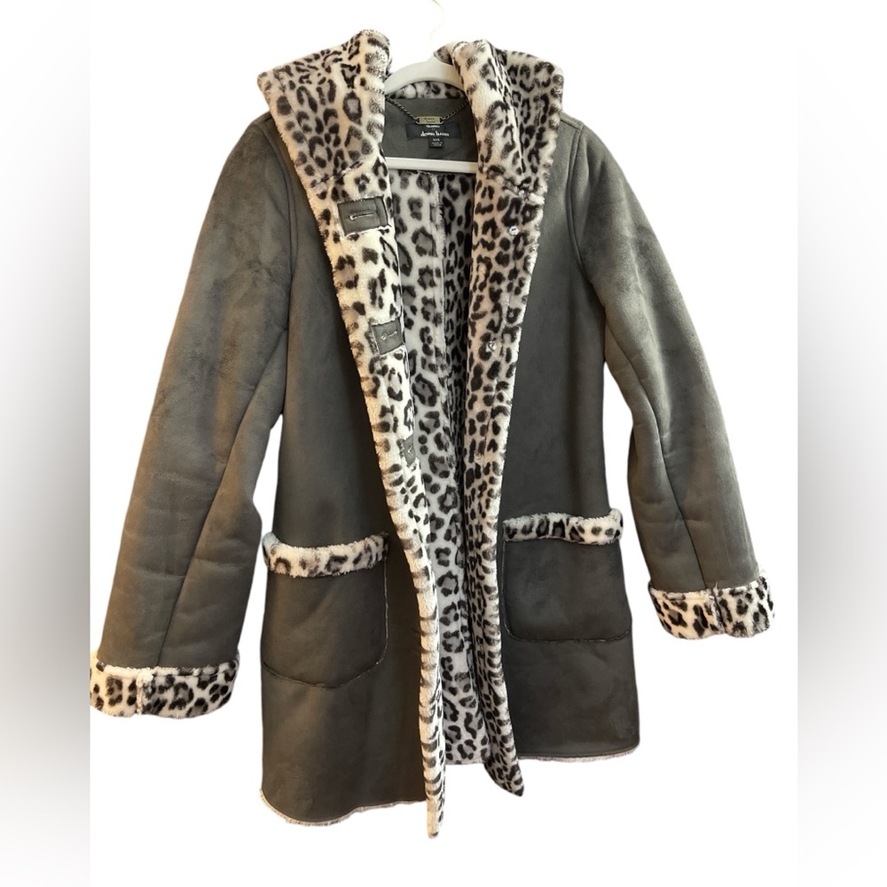 NWOT Dennis Basso Faux Fur Lined Soft Grey Coat XXS Oversized